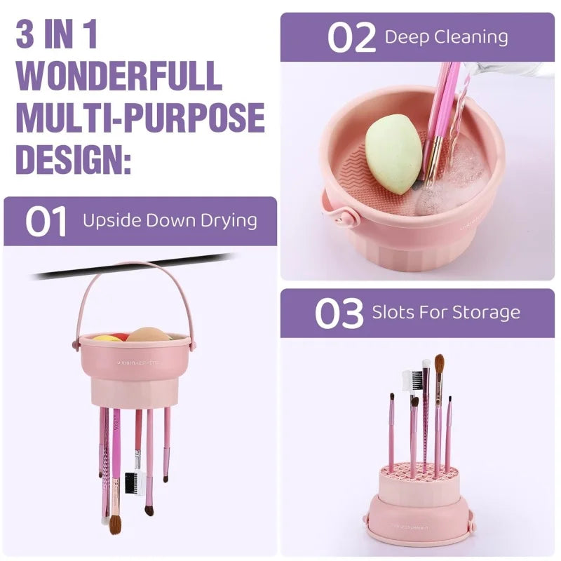 Makeup Brush Cleaner Mat 3 in 1 Silicone Washing Bowl