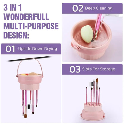 Makeup Brush Cleaner Mat 3 in 1 Silicone Washing Bowl