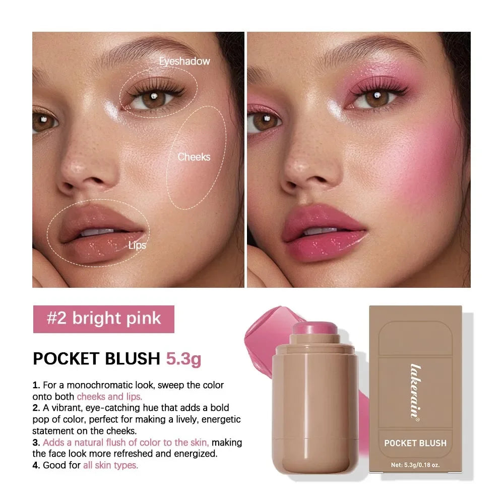 3In1 Cheek Lip Tinted Moistured Blush Stick Waterproof